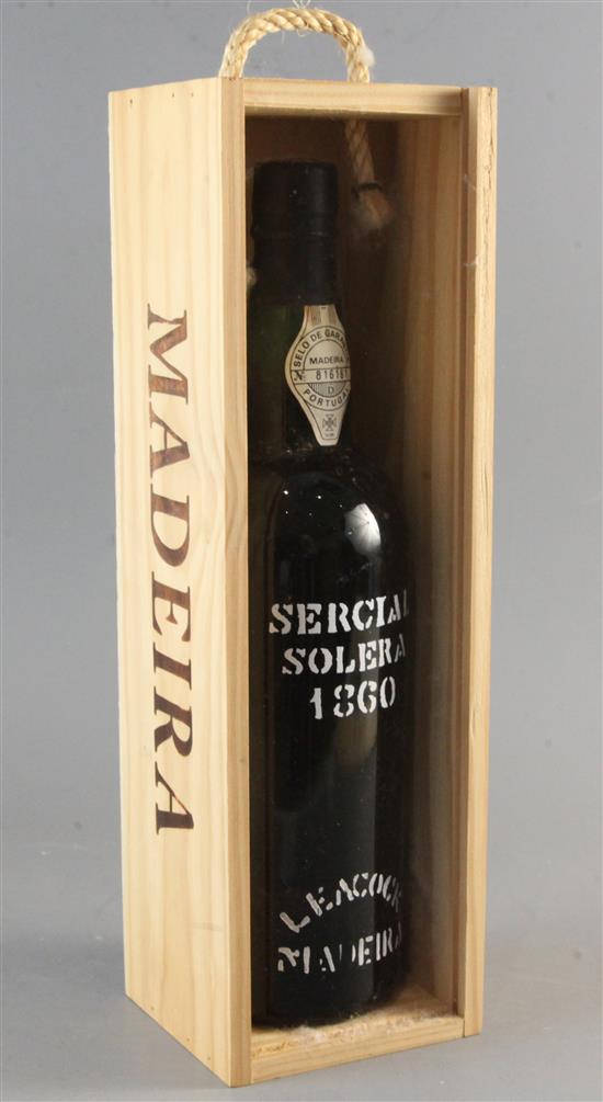 One cased bottle of Leacock & Co Madeira Sercial Solera, 1860.